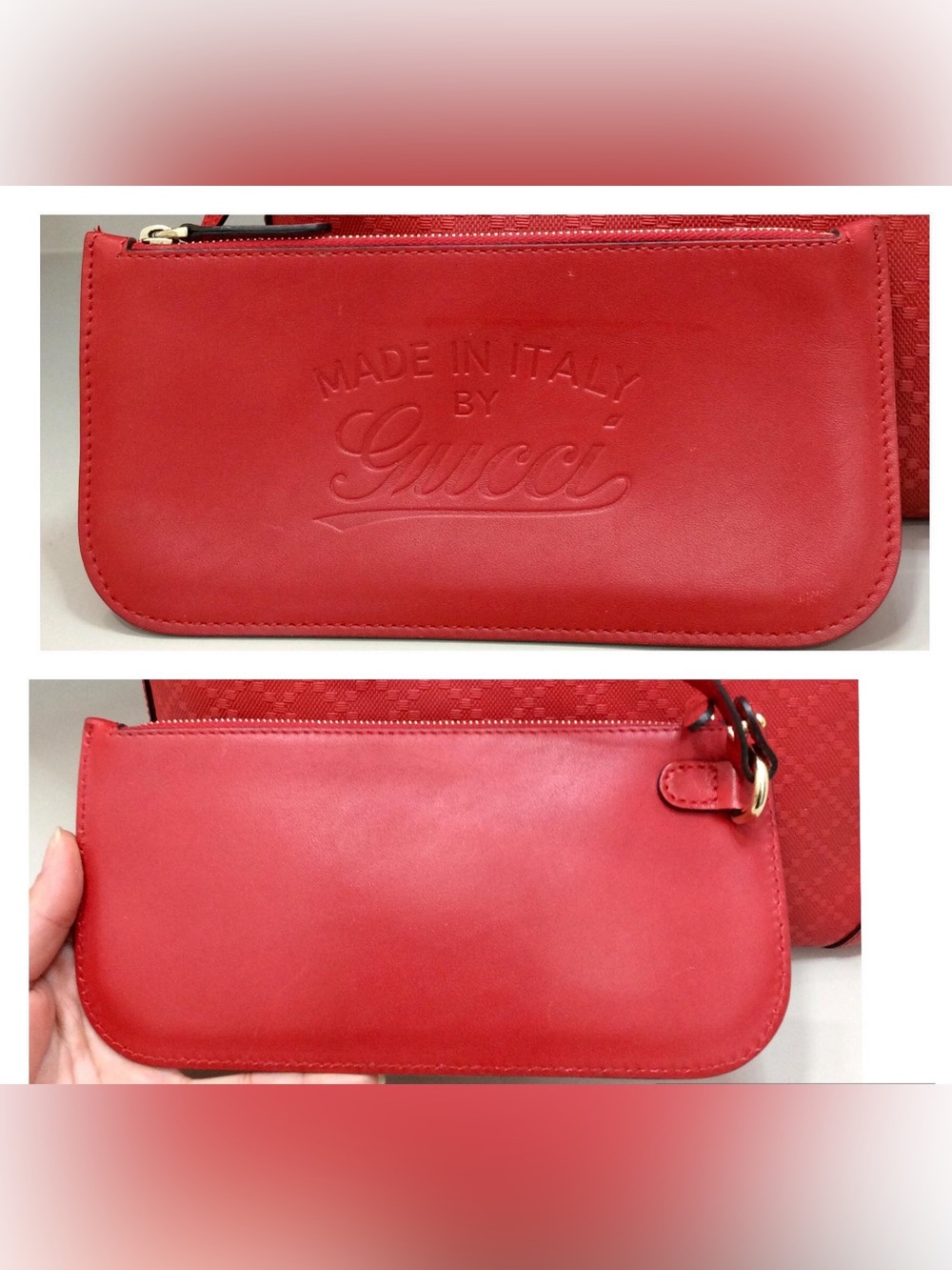 Authentic Gucci Small Diamante Craft Tote Canvas Leather with Pouch Red Bag - Picture 7 of 16